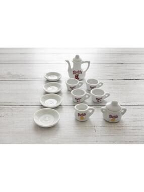 Vintage Barbie Mini Tea Set Teapot Cups Saucers Ceramic Dollhouse Accessories
